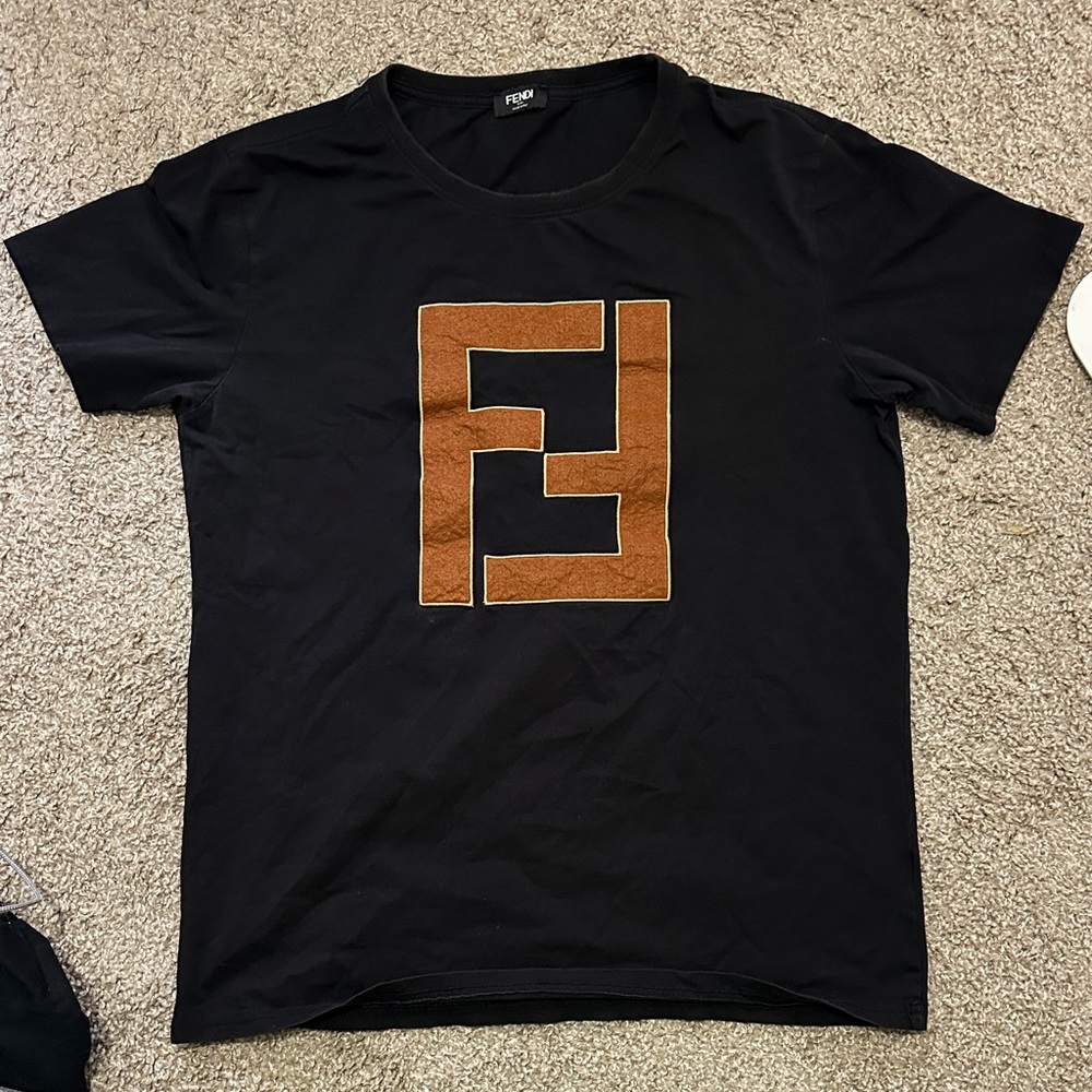 Fendi Black and Brown Logo Tee